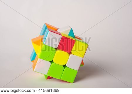 Araras, São Paulo, Brazil, April 4, 2021, Magic Cube With White Background And Shadow, Selective Foc