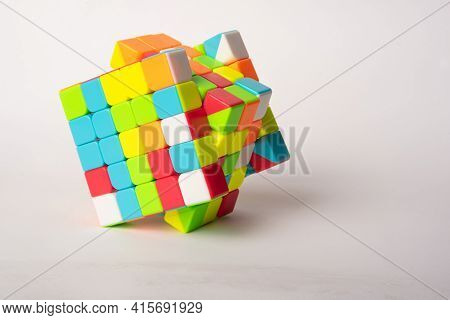 Araras, São Paulo, Brazil, April 4, 2021, Magic Cube With White Background And Shadow, Selective Foc