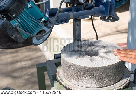 Stones Used To Grind Corn Being Rectified With A Special Machine For This