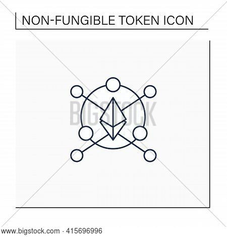 Ethereum Blockchain Line Icon.software Platform.open-source, Blockchain-based, Decentralized. Digita