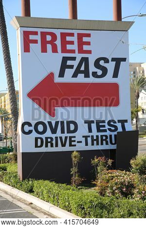 March 31, 2021 Garden Grove, California - USA: Fast Free Covid 19 Drive Through Test Site. Free Coronavirus Drive Through Test Site. Editorial Use Only.