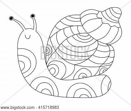 Snail Coloring Book. Children And Adults Coloring Antistress. Vector Stock Illustration On Isolated 