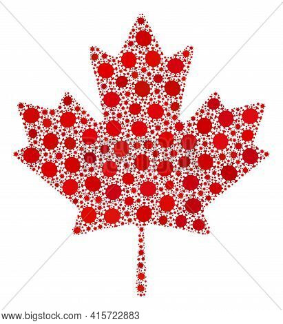 Vector Maple Leaf Covid-2019 Mosaic Icon Created For Clinic Applications. Maple Leaf Mosaic Is Const