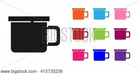 Black Camping Metal Mug Icon Isolated On White Background. Set Icons Colorful. Vector