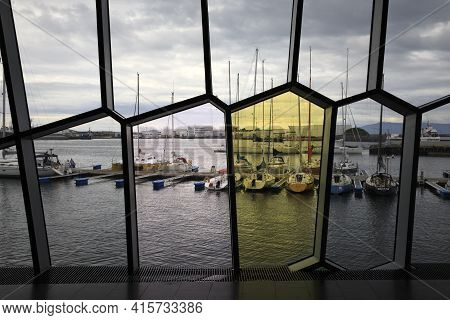 Reykjavik / Iceland - August 15, 2017: A View From A Window In Harpa Concert Hall And Conference Cen