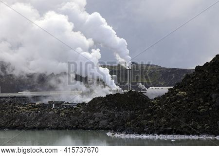 Grindavik / Iceland - August 15, 2017: The Geothermal Power Plant Near Blue Lagoon, Reykjavik, Icela