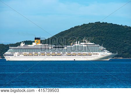 La Spezia, Italy - July 22, 2020: Costa Pacifica Cruise Ship Moored In The Harbor Of The Gulf Of La 