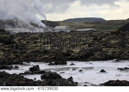 Grindavik / Iceland - August 15, 2017: The Geothermal Power Plant Near Blue Lagoon, Reykjavik, Icela