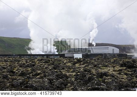 Grindavik / Iceland - August 15, 2017: The Geothermal Power Plant Near Blue Lagoon, Reykjavik, Icela