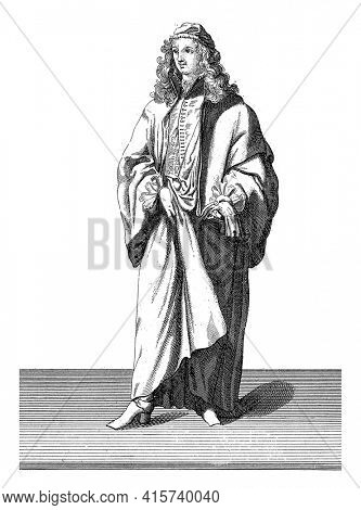 Venetian Nobleman in Summer Dress, Domenico Bonavera (possibly), c. 1650 - c. 1740, vintage engraving.
