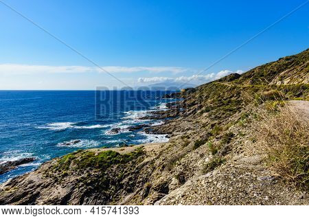 Spanish Rocky Coastline. Mediterranean Region Of Villaricos, Almeria, Eastern Andalusia.