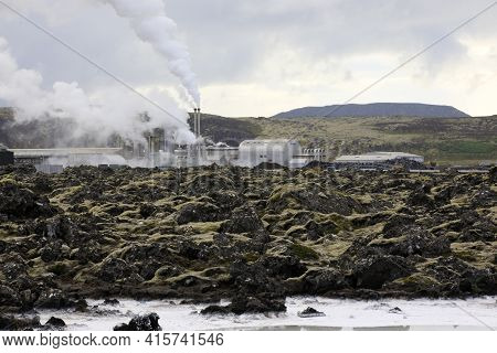 Grindavik / Iceland - August 15, 2017: The Geothermal Power Plant Near Blue Lagoon, Reykjavik, Icela