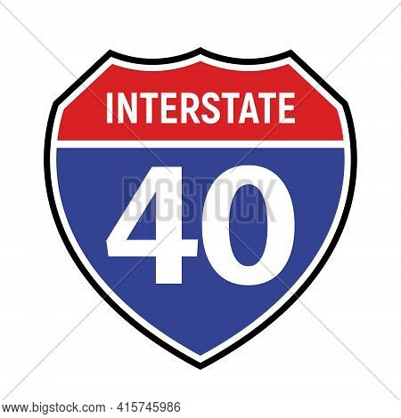 40 Route Sign Icon. Vector Road 40 Highway Interstate American Freeway Us California Route Symbol