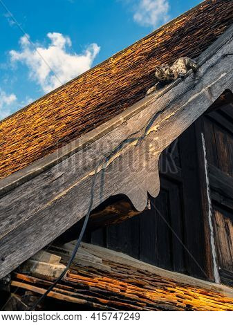 Sculpture Of Mom At The Roof Of Temple Building In Northern Provinces Of Thailand