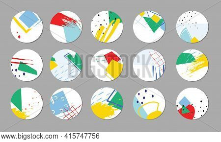 Set Of Vector Highlight Covers. Geometric Abstract Backgrounds. Various Shapes, Lines, Spots, Dots, 