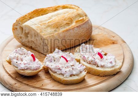 spring raddish spread on white bread