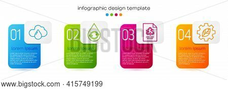 Set Line Cloud With Rain, Recycle Clean Aqua, Paper With Recycle And Leaf Plant In Gear Machine. Bus