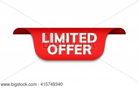 Limited Offer Ribbon Vector Banner. Red Promotion Label Bew Offer Price Tag Label For Advertising