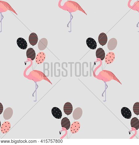 Flamingo Seamless Pattern. Flamingo Vector Flat Background Design For Fabric And Decor. Pink Flaming