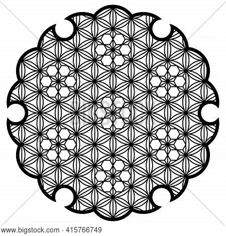 Yukiwa Flower With Pattern In Japanese Style Of Kumiko Zaiku. Design Element For Laser Cutting And P