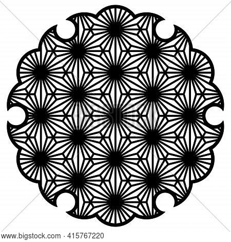 Yukiwa Flower With Pattern In Japanese Style Of Kumiko Zaiku. Design Element For Laser Cutting And P