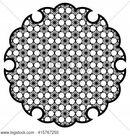 Yukiwa Flower With Pattern In Japanese Style Of Kumiko Zaiku. Design Element For Laser Cutting And P