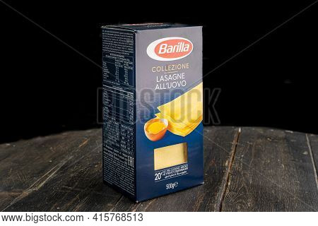 Russia, Kazan, 06 April 2021: Barilla Products. Italian Pasta Lasagne Alluovo