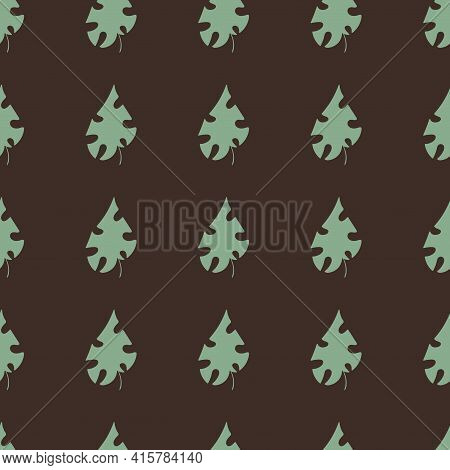 Simple Palm Leaves Hand Drawn Natural Colors Seamless Pattern Vector. Jade Leaves On Dark Oak Dot Pa
