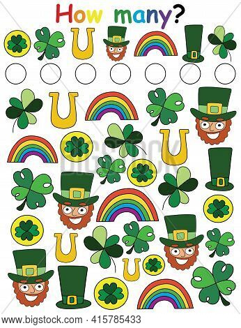 How Many? Game For Children Stock Vector Illustration. Funny Educational Cartoon Puzzle Vertical Pri