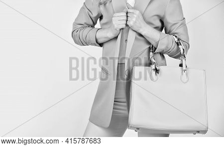 Need To Serve Its Purpose. Woman Use Leather Clutch. Girl Weal Pink Formal Jacket. Confident Carry S