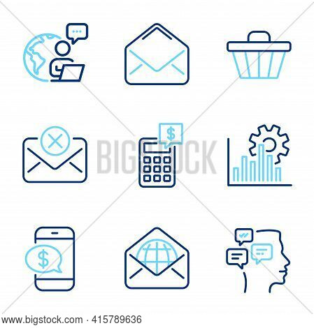 Technology Icons Set. Included Icon As Reject Mail, Phone Payment, Mail Signs. Messages, Shop Cart, 