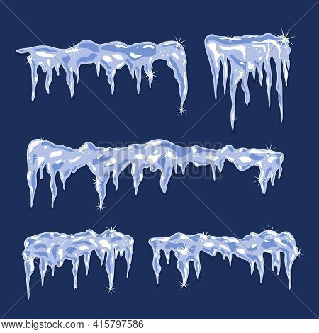 Blue Ice Sheets With Icicles Vector Illustration