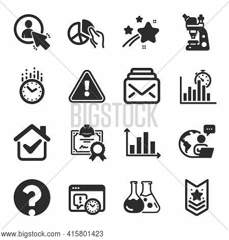 Set Of Education Icons, Such As Project Deadline, Report Timer, Certificate Symbols. Microscope, Use