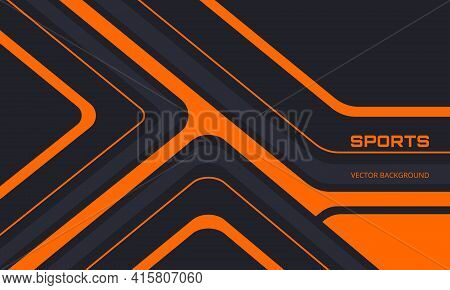 Orange And Black Sports Background With Abstract Design Motion Elements, Angles And Arrows. Abstract