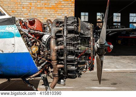 Open Engine Of A Light Single-engine Pleasure Plane