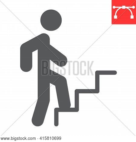 Career Path Glyph Icon, Leadership And Success, Person Climbing Career Path Vector Icon, Vector Grap