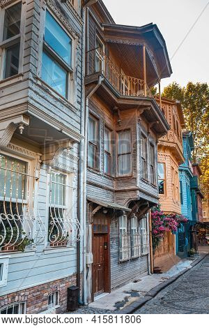 Colorful Wooden Buildings At The Kuzguncuk. Kuzguncuk Is A Neighborhood In The Uskudar District In I