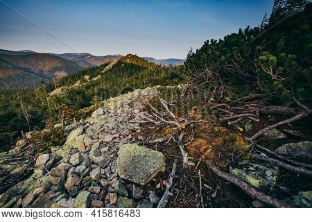 A Rocky Mountain With Trees In The Background