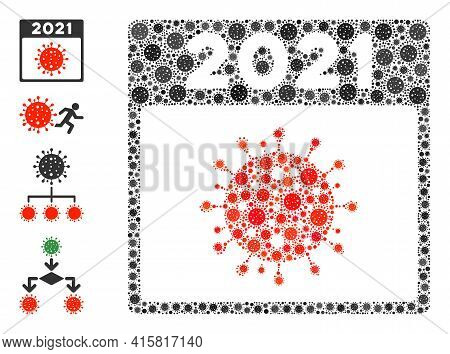 2021 Covid Calendar Page Coronavirus Mosaic Icon. 2021 Covid Calendar Page Collage Is Shaped With Ra