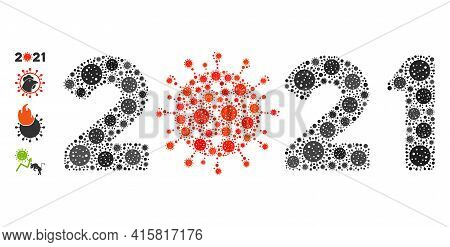 2021 Covid Year Bacteria Mosaic Icon. 2021 Covid Year Collage Is Constructed With Scattered Viral Pi