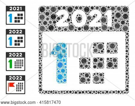 2021 First Day Covid-2019 Mosaic Icon. 2021 First Day Collage Is Made With Randomized Covid Elements