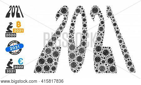 2021 Perspective Digits Covid Mosaic Icon. 2021 Perspective Digits Collage Is Done From Random Covid