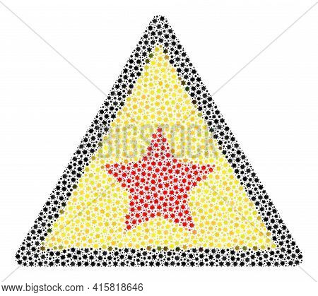 Vector Communism Star Warning Covid Mosaic Icon Combined For Clinic Applications. Communism Star War