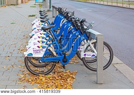 Oslo, Norway - October 30, 2016: Bicycle Rental Telia Raskest In Oslo, Norway.