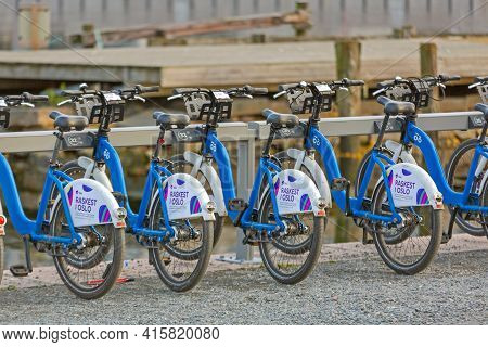 Oslo, Norway - October 30, 2016: Bicycle Rental Telia Raskest In Oslo, Norway.