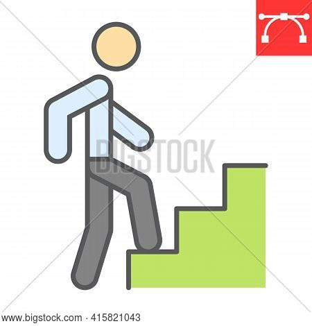 Career Path Color Line Icon, Leadership And Success, Person Climbing Career Path Vector Icon, Vector