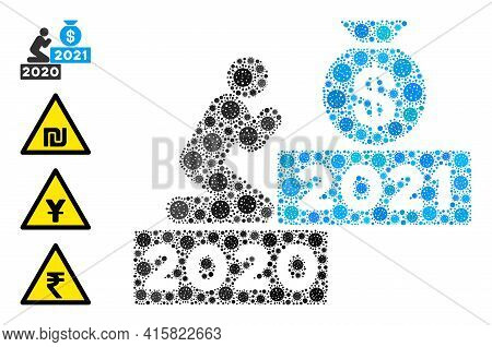 Pray For Money 2021 Covid Virus Mosaic Icon. Pray For Money 2021 Collage Is Done With Random Covid P