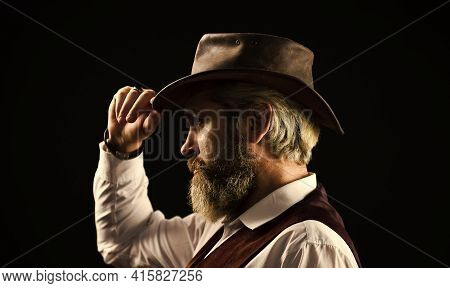 Perfect Male. Detective Acknowledgement Or Greeting. Trilby Hat. Man In Vintage Style Wide Brimmed H