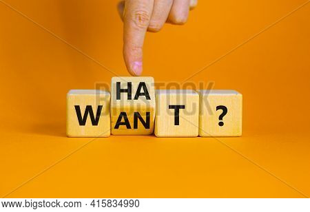 What Do You Want Symbol. Businessman Turns Cubes And Changes The Word 'want' To 'what'. Beautiful Or