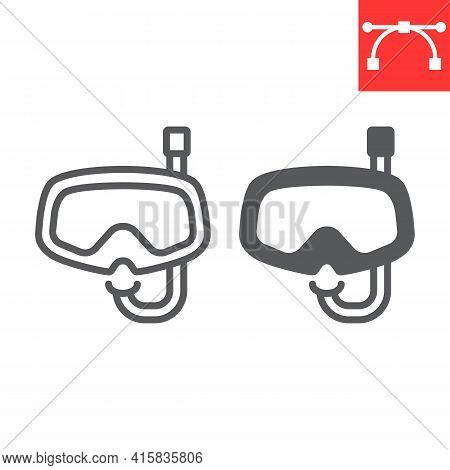 Diving Mask Line And Glyph Icon, Scuba Galsses And Ocean, Dive Mask Vector Icon, Vector Graphics, Ed